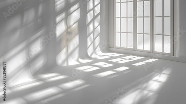 Fototapeta Abstract white background with window shadow. Vector illustration. all focus, brightness, daylight, bright room light, volumetric lighting.