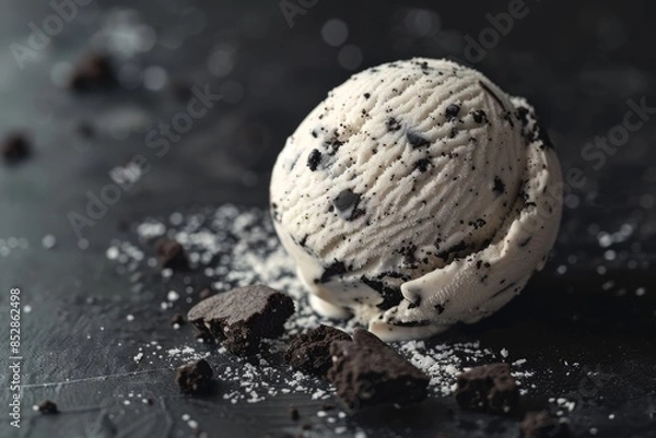 Obraz A sleek black background sets the stage for a scoop of cookies and cream ice cream