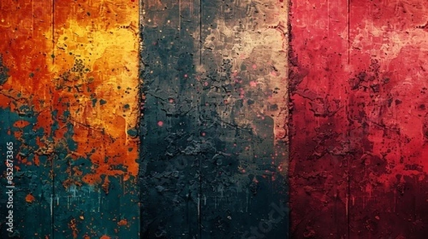 Fototapeta Grungy image with splashed and damaged textures in a vibrant palette