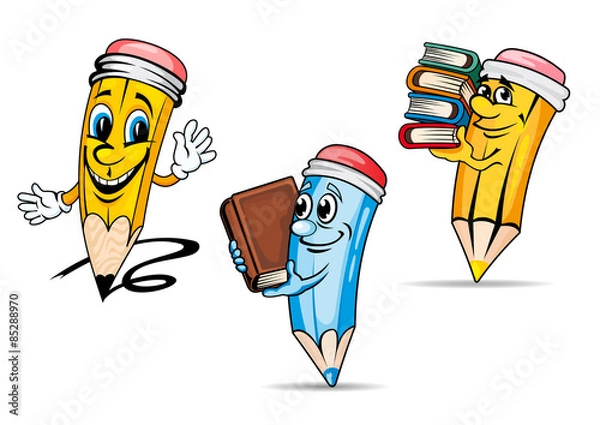 Obraz Pencils with books cartoon characters