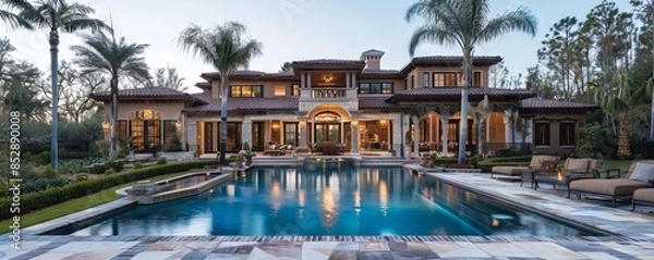 Fototapeta Coastal mansion with a pool.