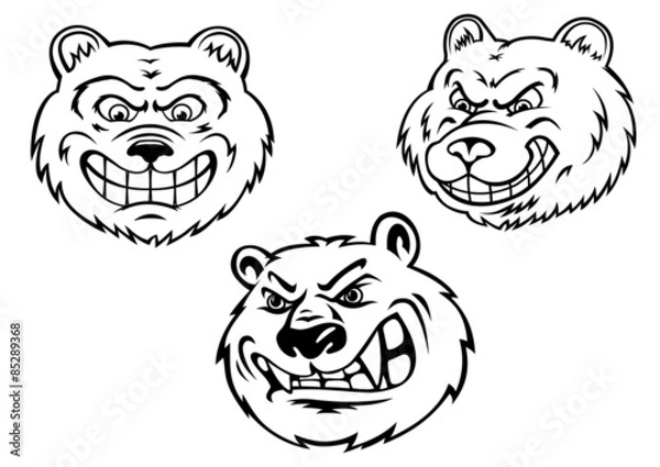 Obraz Growling bear heads in cartoon style