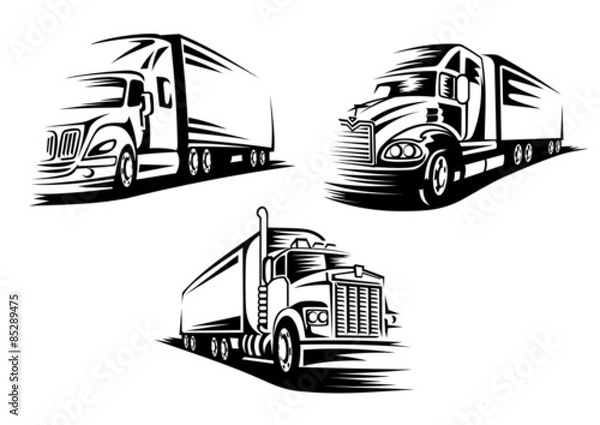 Obraz Silhouettes of delivery cargo trucks