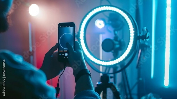 Obraz Content Creator Smartphone Ring Light Studio Setup Recording