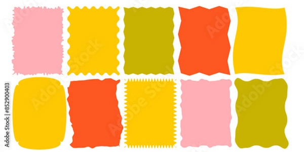 Fototapeta Squiggle  colored frames set. Jaggered edges, retro scallop yellow, pink, green, red frames, psychedelic rectangles, groovy shapes set 
