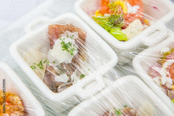 Fototapeta Canape ; Decoration and foods that are wrapped with plastic wrap