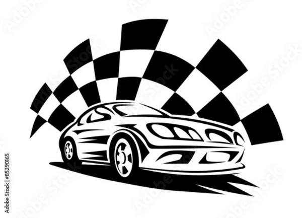 Obraz Racing car with checkered flag silhouette