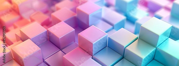Fototapeta Colorful pastel background with abstract geometric cubes. Background banner for presentation, wallpaper, poster or cover design.