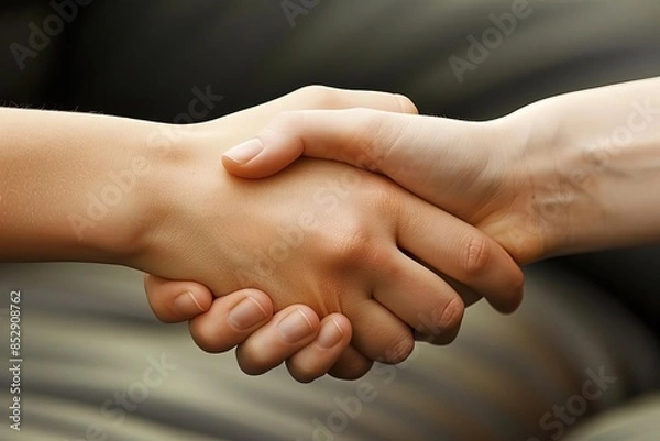 Fototapeta A person shaking hands firmly, symbolizing trust and partnership.