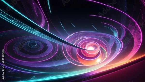 Obraz カラフルな帯状の物が螺旋のように巻かれる抽象的な背景イラスト