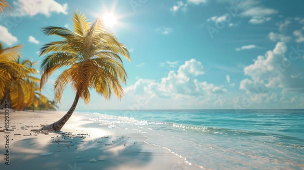 Obraz Summer palm tree and Tropical beach with blue sky background