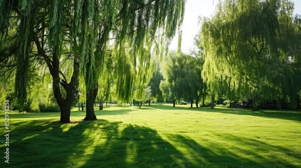 Obraz Willow Trees Adorned Grass Park