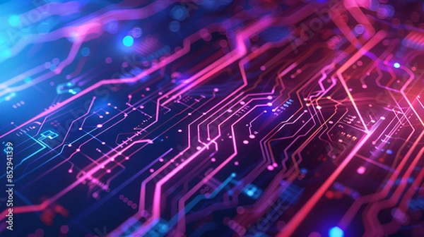 Fototapeta A futuristic and high-tech background with circuit board motifs, Circuit board background, Electronic computer hardware technology, 3d rendering
