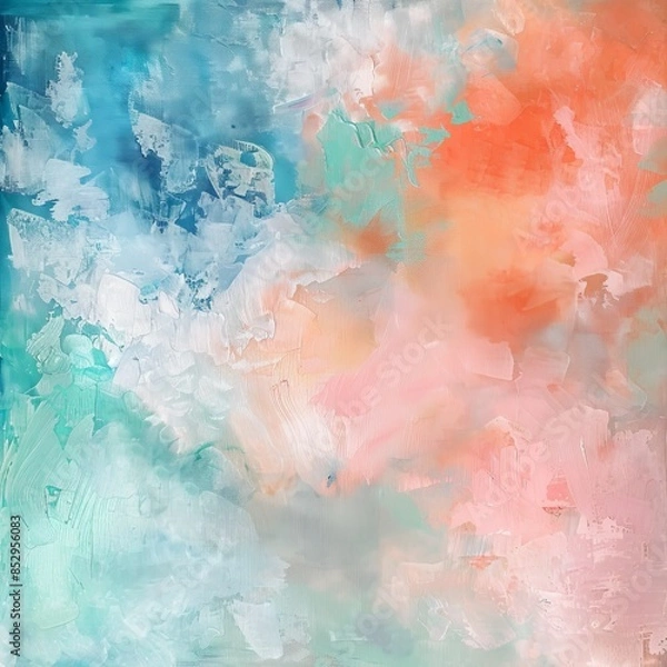 Obraz Harmonious spring abstract  soft peach, coral, and sky blue blend in a calming composition