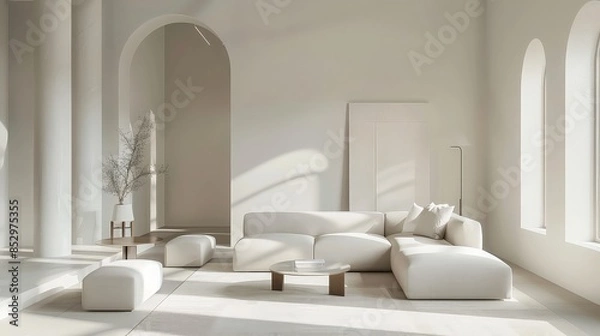 Fototapeta Minimalist Living Room with Arched Doorway