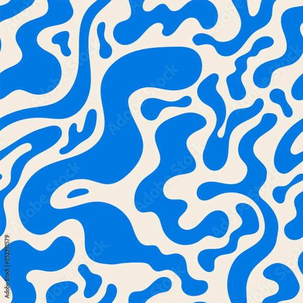 Fototapeta Seamless pattern with abstract silhouette organic shapes. Vector flat background in minimalist boho style. Wavy liquid distorted shapes