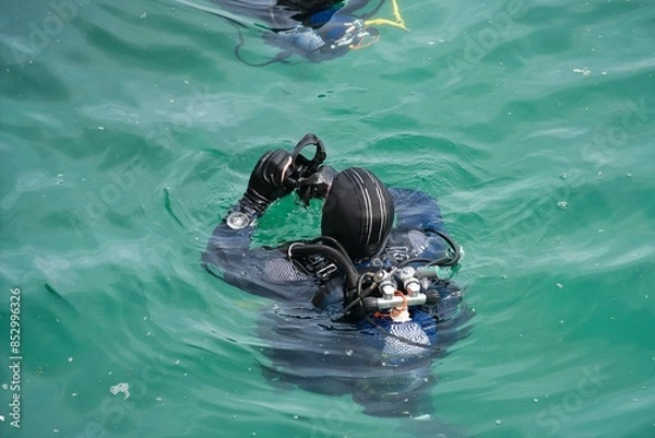Obraz Diver with goggles in hand to clean