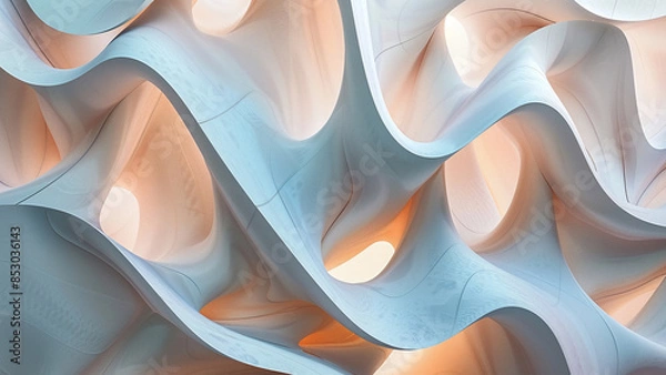 Fototapeta Abstract Serenity: A Soothing Wallpaper Design with Flowing Blue and Beige Shapes for a Calm and Modern Aesthetic