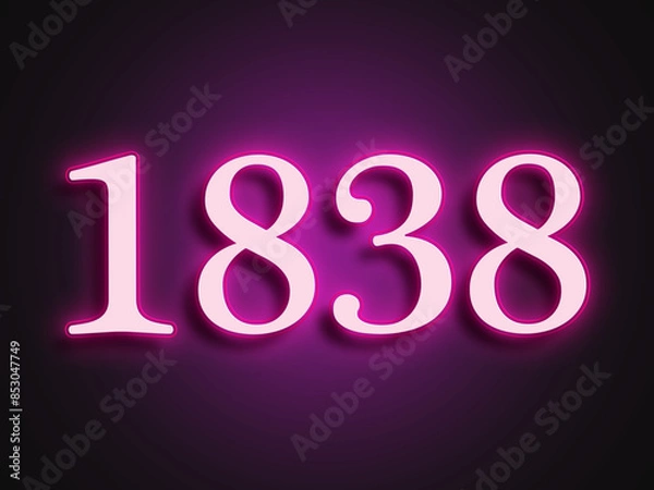 Fototapeta Pink glowing Neon light text effect of number 1838.