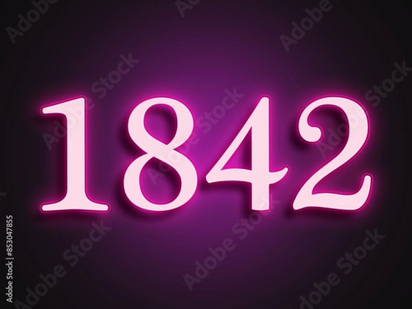 Fototapeta Pink glowing Neon light text effect of number 1842.