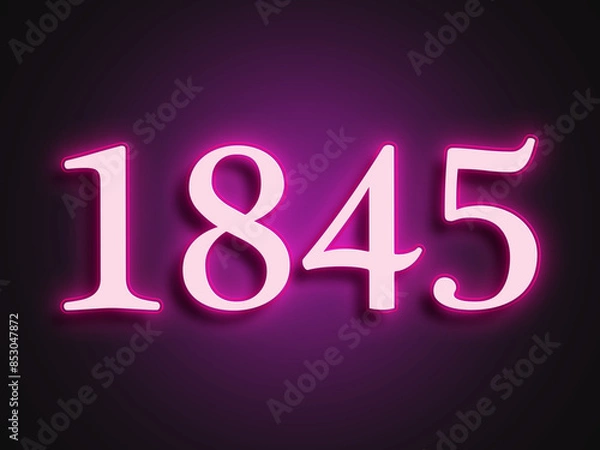 Fototapeta Pink glowing Neon light text effect of number 1845.