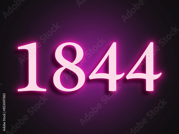 Fototapeta Pink glowing Neon light text effect of number 1844.