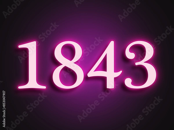 Fototapeta Pink glowing Neon light text effect of number 1843.