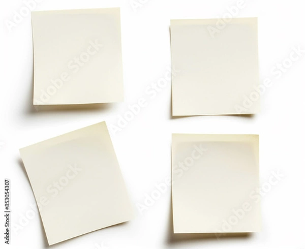 Fototapeta 4 pieces of blank note paper isolated on white background