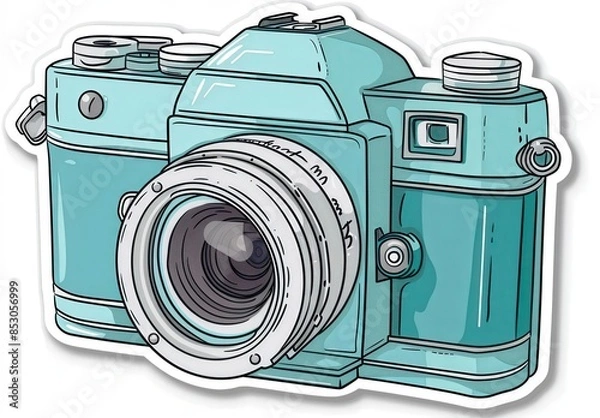 Obraz A blue camera with a white lens