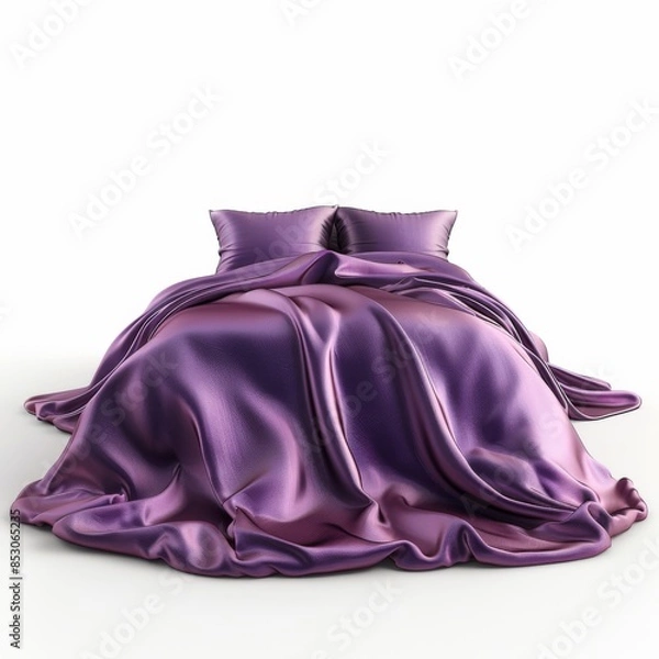 Fototapeta Side view of a luxurious contemporary silk duvet, vibrant jewel-toned hues, smooth and glossy texture, illuminated under soft