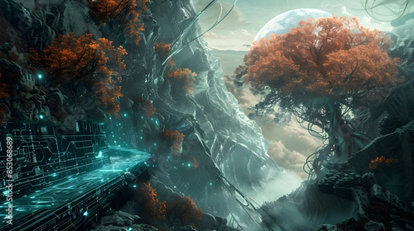 Fototapeta A surreal scene where nature and technology merge.


