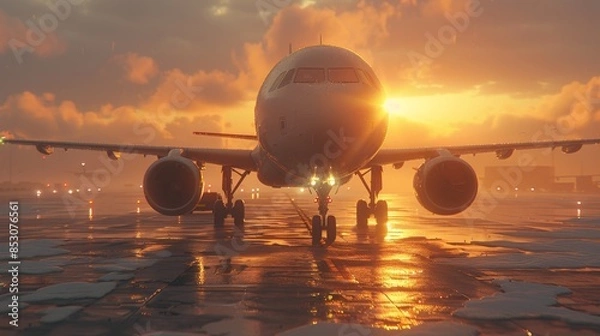 Fototapeta Create an aerial perspective of airport noise abatement procedures, with aircraft following designated departure and arrival paths to minimize noise