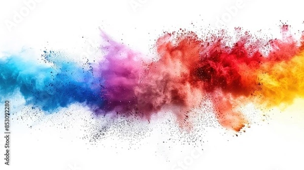Fototapeta Multicolor powder explosion on White background. Colored cloud. Colorful dust explode. Paint Holi