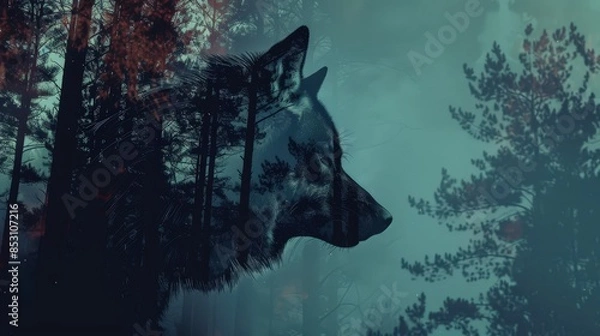 Fototapeta a wolf in the woods with a forest background