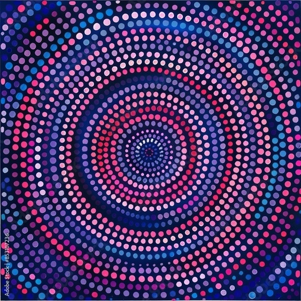 Fototapeta Pink dots spiral, creating a 3D illusion on a dark backdrop.