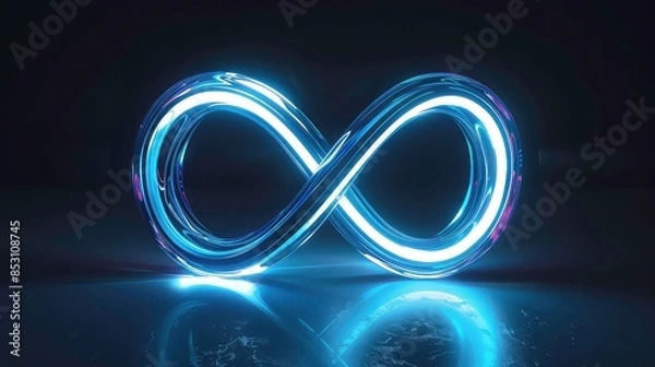 Obraz Neon symbol loop sign light background 3d line abstract infinite glow digital blue shape concept icon 8. Loop symbol neon circle effect limitless wave brush logo energy space design technology curve.