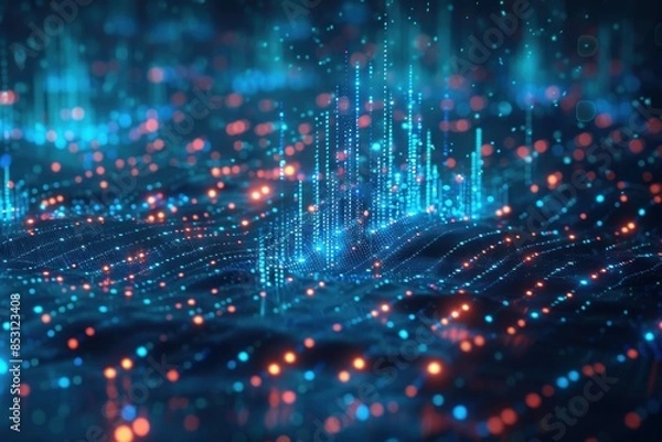 Fototapeta Displaying a stock market chart. Digital growth charts in blue tones. Abstract business trends