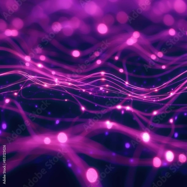 Fototapeta Flowing pink strands in a digital pattern against a dark background