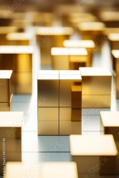 Obraz golden cubes in the middle of a large group of cubes