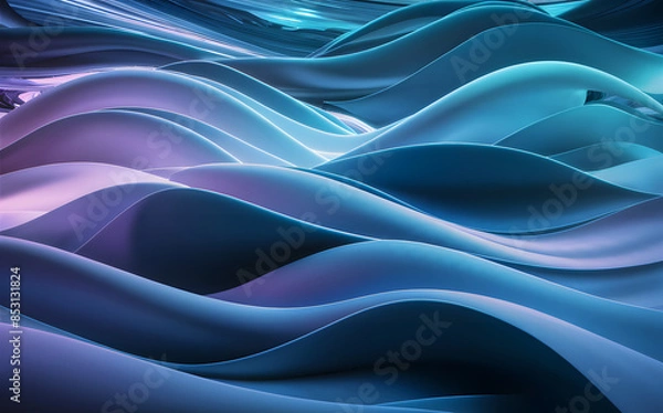 Fototapeta abstract background with smooth, flowing digital waves in a palette of blues and purples, giving a futuristic feel.
