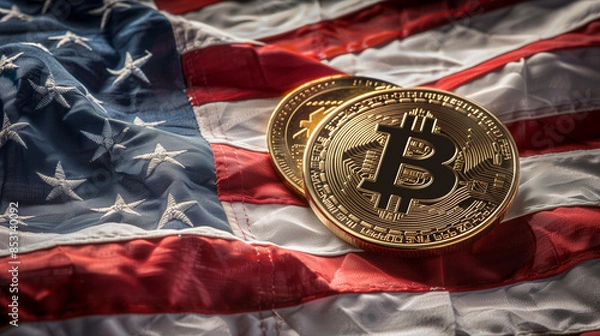 Obraz American flag and bitcoin