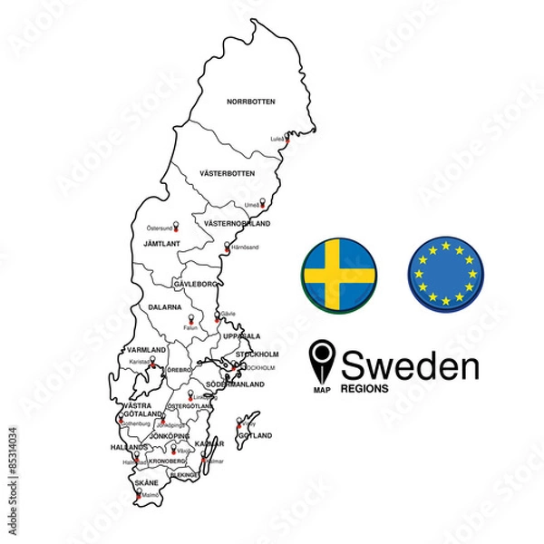 Obraz Sweden territory map with flags