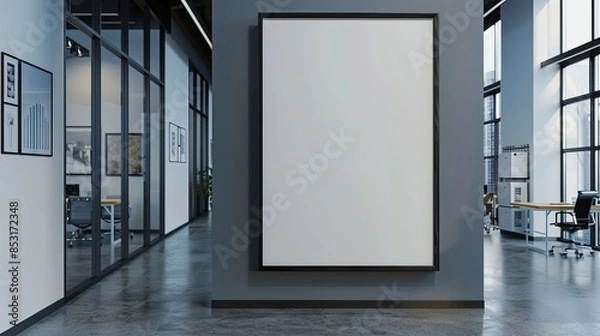 Fototapeta Large blank photo frame and banner in contemporary co-working office