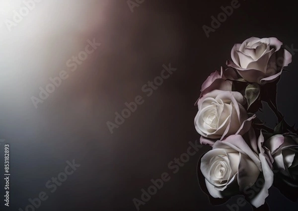 Obraz Elegant background or template with white roses and plenty of copy space for a funeral notice, A4 format