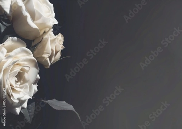 Obraz Simple funeral background or template with white roses and plenty of copy space for a funeral notice