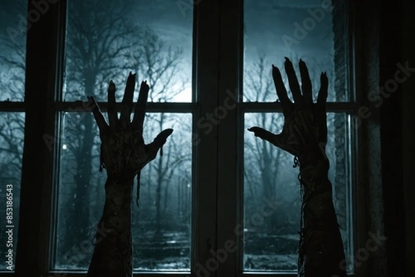 Obraz Spooky Night: Hands of a Monster Against the Window