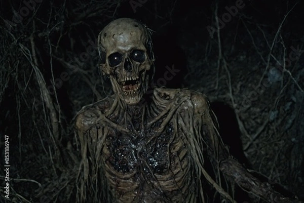 Fototapeta Nightmarish Figure Crawling in the Woods