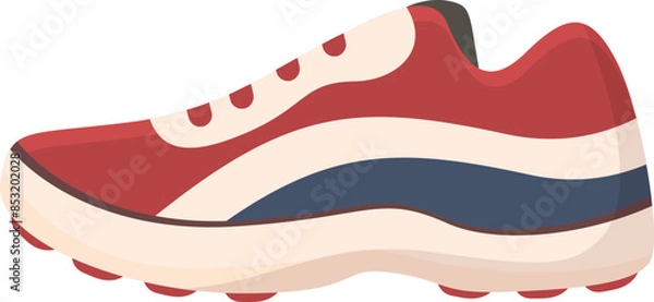 Fototapeta Running shoe displayed sideways featuring red, white, and blue colors, isolated on a white background