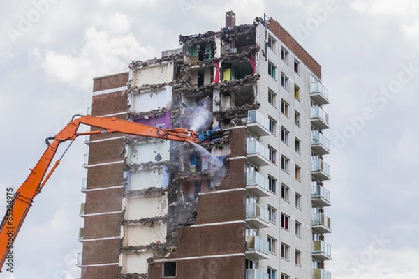Fototapeta Inner city demolition of High rise building