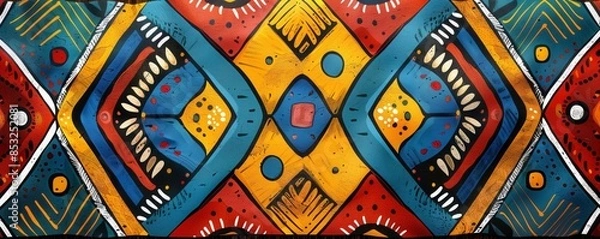 Fototapeta A colorful African pattern featuring geometric shapes and bold colors